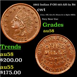 1862 Indian F-OH-165-AH-3a R6 Civil War Token 1c Grades Choice AU/BU Slider