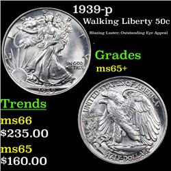 1939-p Walking Liberty Half Dollar 50c Grades GEM+ Unc