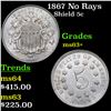 Image 1 : 1867 No Rays Shield Nickel 5c Grades Select+ Unc