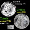 Image 1 : 1938-d Mercury Dime 10c Grades GEM+ FSB
