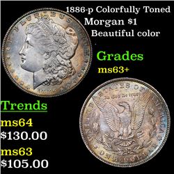 1886-p Colorfully Toned Morgan Dollar $1 Grades Select+ Unc
