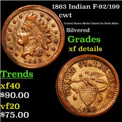 1863 Indian F-92/199 Civil War Token 1c Grades xf details
