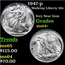 1947-p Walking Liberty Half Dollar 50c Grades Choice+ Unc