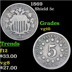 1869 Shield Nickel 5c Grades vg+