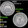 Image 1 : 1869 Shield Nickel 5c Grades vg+