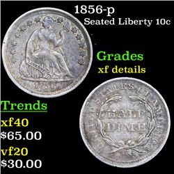 1856-p Seated Liberty Dime 10c Grades xf details