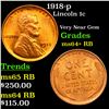 Image 1 : 1918-p Lincoln Cent 1c Grades Choice+ Unc RB