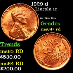 1929-d Lincoln Cent 1c Grades Choice+ Unc RD