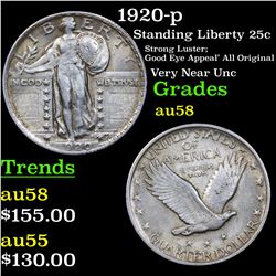 1920-p Standing Liberty Quarter 25c Grades Choice AU/BU Slider