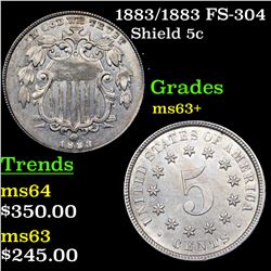 1883/1883 FS-304 Shield Nickel 5c Grades Select+ Unc