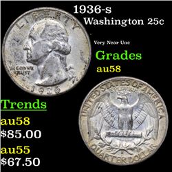 1936-s Washington Quarter 25c Grades Choice AU/BU Slider