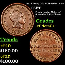 1863 Liberty Cap F-OH-960-B-1A R6 Civil War Token 1c Grades xf details