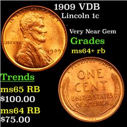 1909 VDB Lincoln Cent 1c Grades Choice+ Unc RB