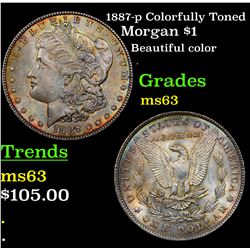 1887-p Colorfully Toned Morgan Dollar $1 Grades Select Unc