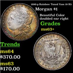 1890-p Rainbow Toned Vam 19 R5 Morgan Dollar $1 Grades Select+ Unc