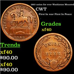 1863 union for ever Washinton Mounted Civil War Token 1c Grades xf