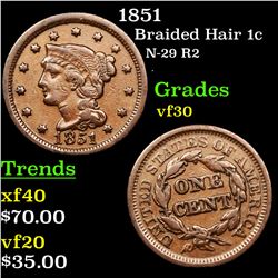 1851 Braided Hair Large Cent 1c Grades vf++