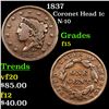 Image 1 : 1837 Coronet Head Large Cent 1c Grades f+