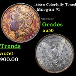 1890-o Colorfully Toned Morgan Dollar $1 Grades AU, Almost Unc