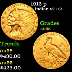 1913-p Gold Indian Quarter Eagle $2 1/2 Grades Choice AU