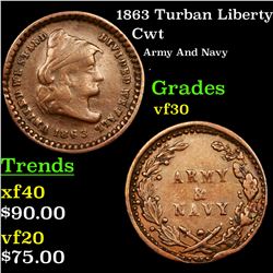 1863 Turban Liberty Civil War Token 1c Grades vf++