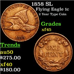 1858 SL Flying Eagle Cent 1c Grades xf+