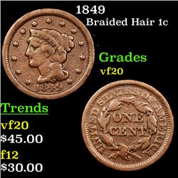 1849 Braided Hair Large Cent 1c Grades vf, very fine