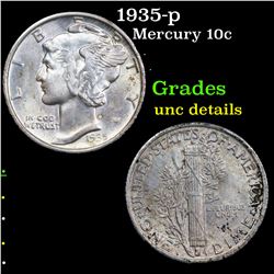 1935-p Mercury Dime 10c Grades Unc Details