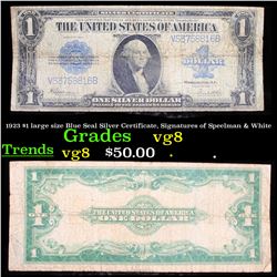 1923 $1 large size Blue Seal Silver Certificate, Signatures of Speelman & White Grades vg, very good