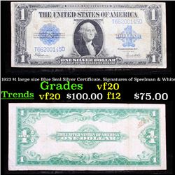1923 $1 large size Blue Seal Silver Certificate, Signatures of Speelman & White Grades vf, very fine