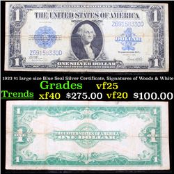 1923 $1 large size Blue Seal Silver Certificate, Signatures of Woods & White Grades vf+