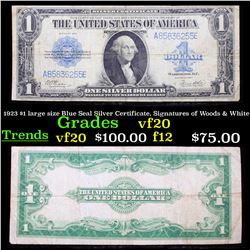 1923 $1 large size Blue Seal Silver Certificate, Signatures of Woods & White Grades vf, very fine
