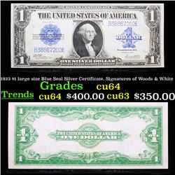 1923 $1 large size Blue Seal Silver Certificate, Signatures of Woods & White Grades Choice CU
