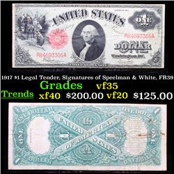 1917 $1 Legal Tender, Signatures of Speelman & White, FR39 Grades vf++