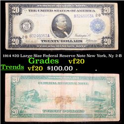 1914 $20 Large Size Federal Reserve Note New York, Ny 2-B Grades vf, very fine