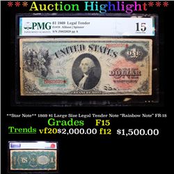 ***Auction Highlight*** **Star Note** 1869 $1 Large Size Legal Tender Note "Rainbow Note" FR-18 Grad