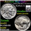 Image 1 : ***Auction Highlight*** 1919-p FS-401 2 Feathers Buffalo Nickel 5c Graded ms63 details By SEGS (fc)