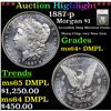 Image 1 : ***Auction Highlight*** 1887-p Morgan Dollar $1 Graded ms64+ DMPL By SEGS (fc)