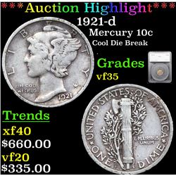 ***Auction Highlight*** 1921-d Mercury Dime 10c Graded vf35 By SEGS (fc)