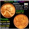 Image 1 : ***Auction Highlight*** 1924-s Lincoln Cent 1c Graded Select+ Unc RB By USCG (fc)