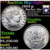 ***Auction Highlight*** 1893-p Barber Half Dollars 50c Graded GEM+ Unc BY USCG (fc)