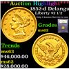 Image 1 : ***Auction Highlight*** 1852-d Delanga Gold Liberty Quarter Eagle $2 1/2 Graded Select Unc By USCG (