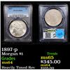 Image 1 : PCGS 1897-p Morgan Dollar $1 Graded ms64 By PCGS