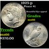 Image 1 : 1925-p Peace Dollar $1 Graded ms66 By SEGS