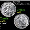 Image 1 : 1947-p Walking Liberty Half Dollar 50c Grades Choice AU