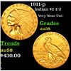 Image 1 : 1911-p Gold Indian Quarter Eagle $2 1/2 Grades Choice AU/BU Slider