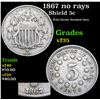 Image 1 : 1867 no rays Shield Nickel 5c Grades vf++