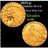 Image 1 : 1913-p Gold Indian Quarter Eagle $2 1/2 Grades Choice AU/BU Slider
