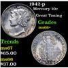 Image 1 : 1942-p Mercury Dime 10c Grades GEM++ Unc