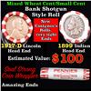 Image 1 : Mixed small cents 1c orig shotgun roll, 1917-d Wheat Cent, 1899 Indian cent other end, Seal Strong W